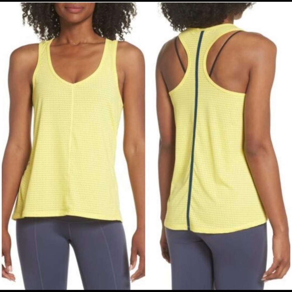 Zella Yellow Perforated Racerback Workout Tank Sz XS Gym Tenniscore Athletic Run
